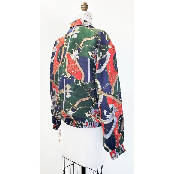 Coaco Womens Vintage New Old Stock Scarf Print Silk Bomber Jacket M/L NWT - Picture 8 of 15